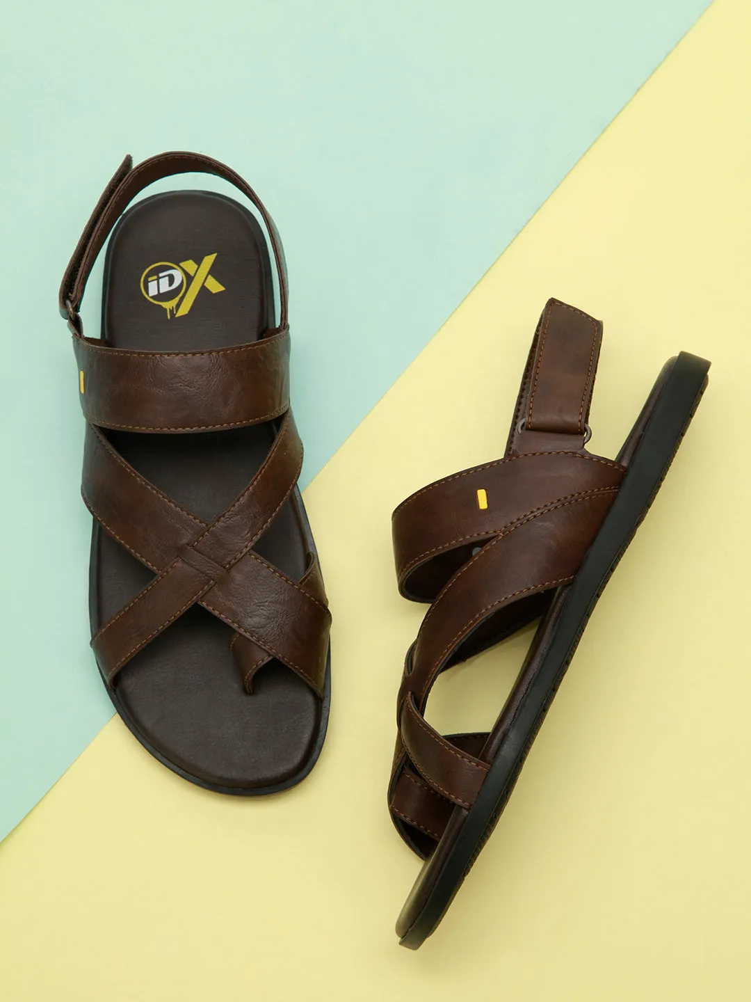 Men's Brown Cross Strap Casual Sandals (IX5002)