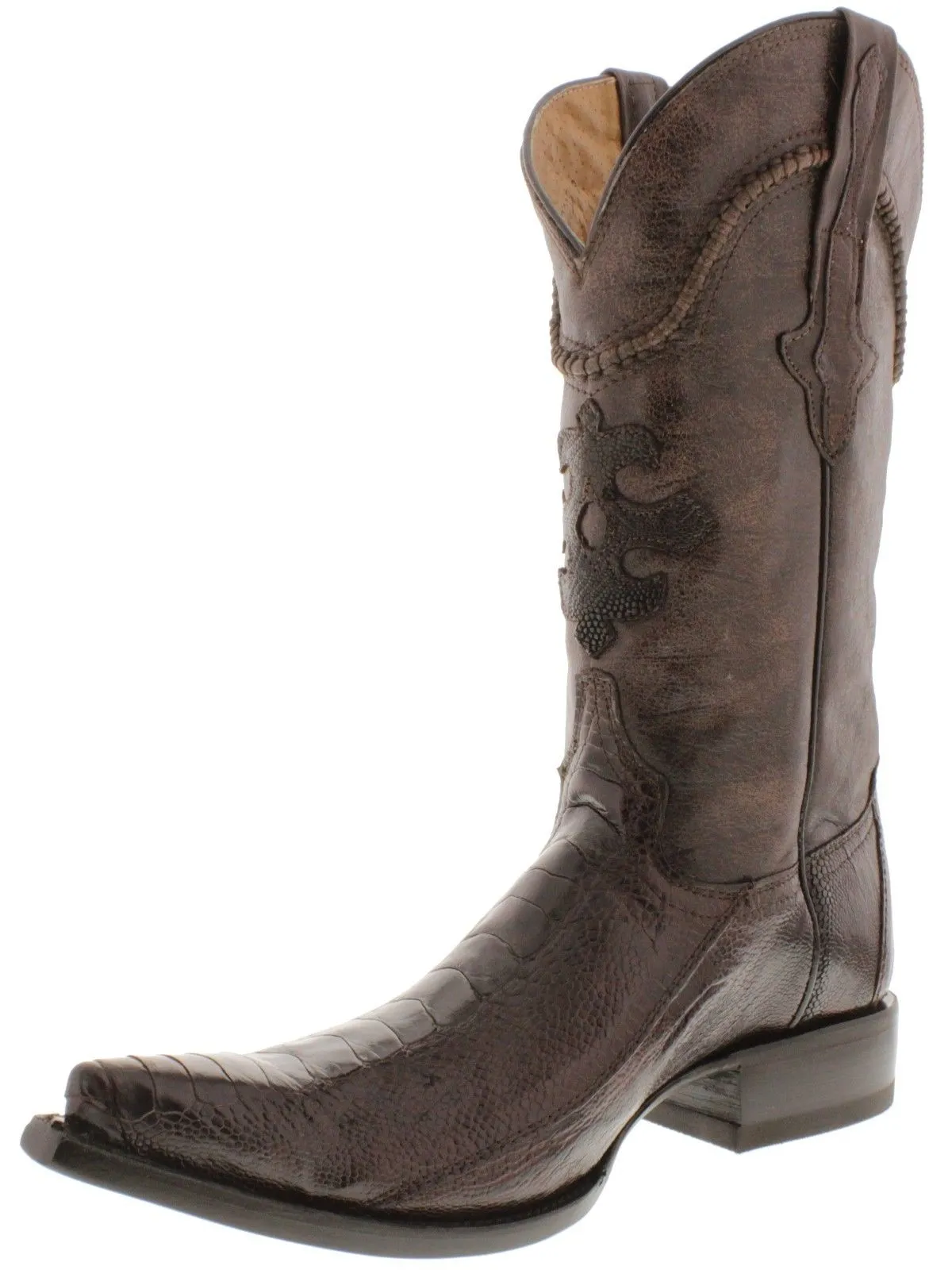 Men's Brown Genuine Ostrich Foot Skin Cowboy Boots - 3X Pointed Toe