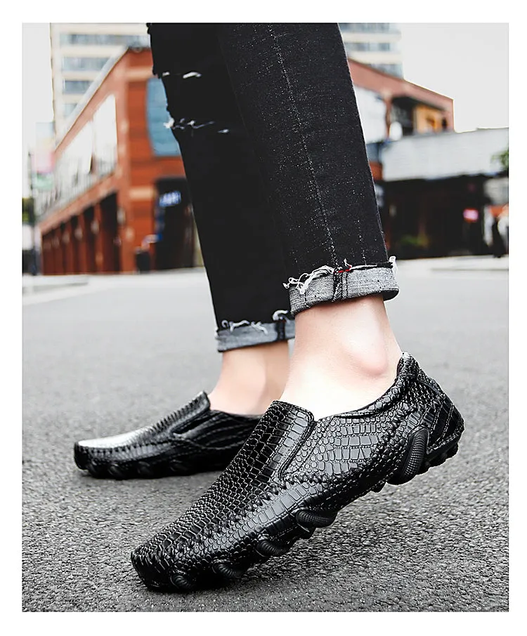 Men's Casual Beans Leather Shoes Walking Driving Slip On Loafers Lightweight Fashion Flat Shoes