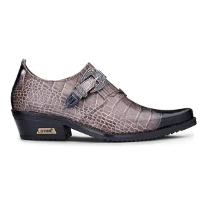 Mens Genuine Leather Western Shoes Croc Metal Belt Cuban Heel Dancing Riding Wincklepickers