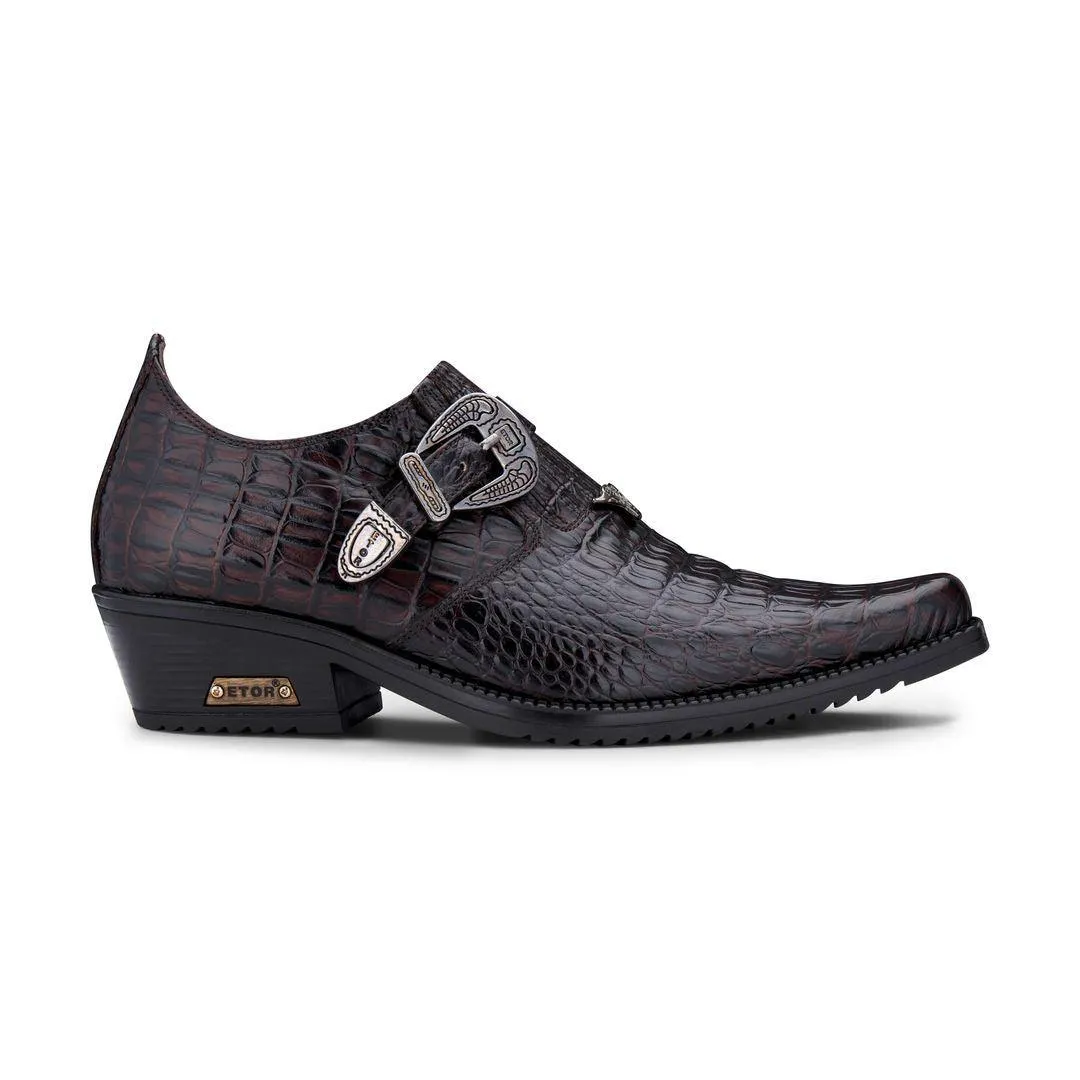 Mens Genuine Leather Western Shoes Croc Metal Belt Cuban Heel Dancing Riding Wincklepickers