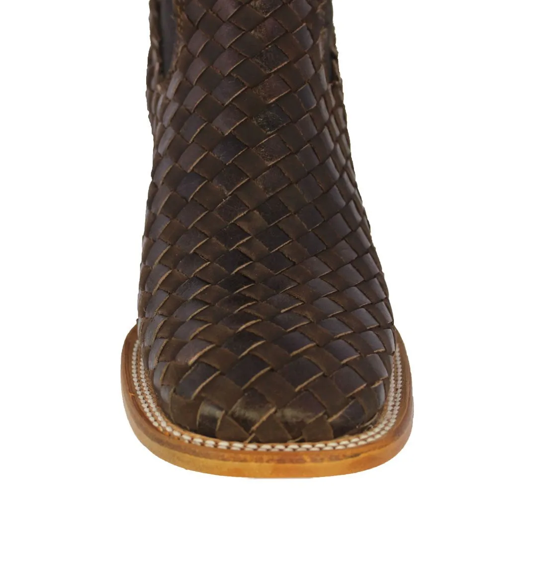 Mens Petatillo Brown Chelsea Boots Woven Leather - Square Toe