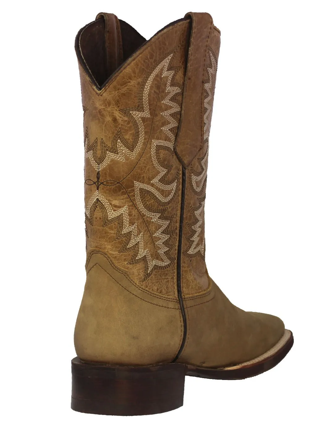 Mens Sand Western Wear Leather Cowboy Boots - Square Toe