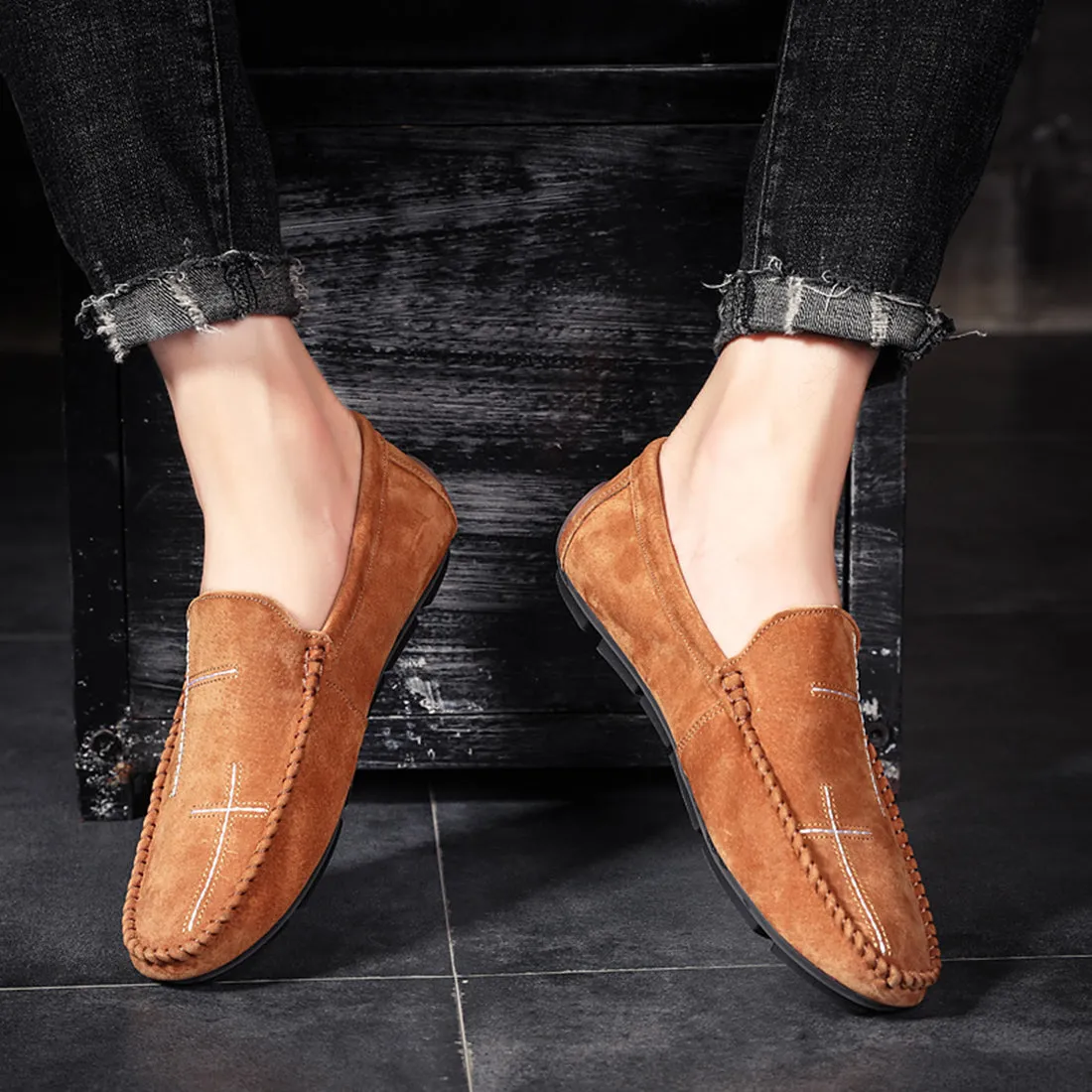 Men's Suede Cross Driving Moccasins