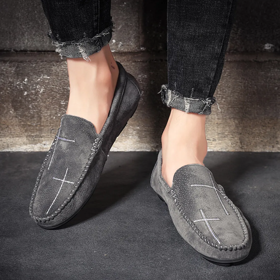 Men's Suede Cross Driving Moccasins