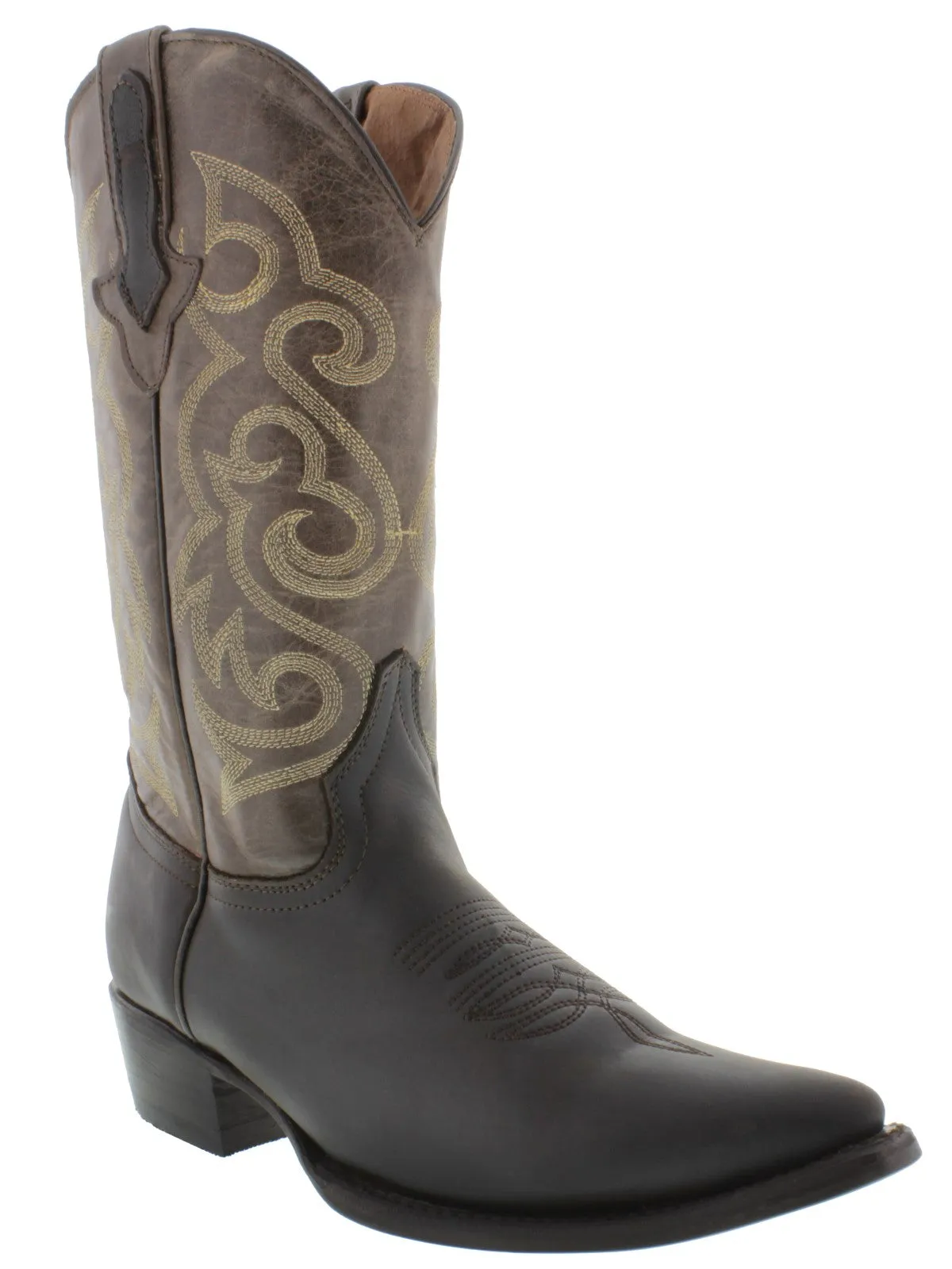 Mens Western Cowboy Boots Brown Classic Solid Leather Rodeo J Toe