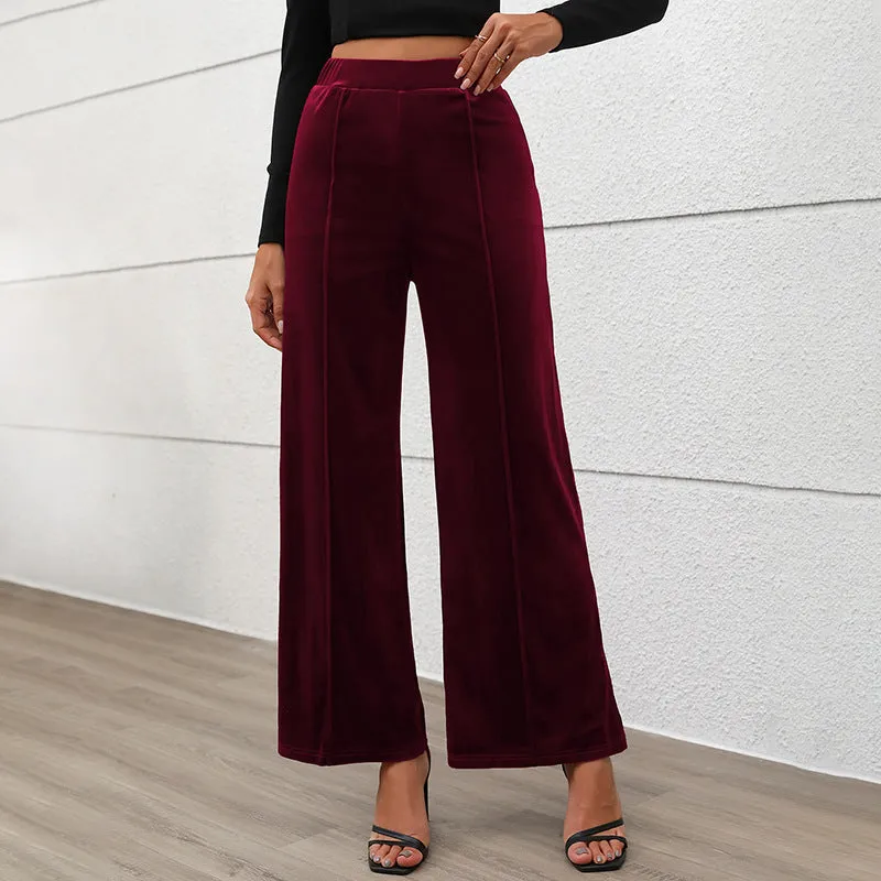 METAVERSMALL New summer new 2025  foreign trade trousers Valentine's Day commuting style high waist temperament velvet wide-leg trousers women