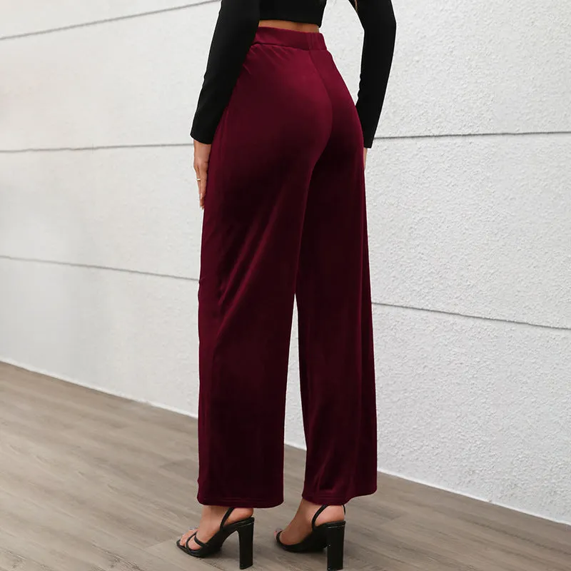 METAVERSMALL New summer new 2025  foreign trade trousers Valentine's Day commuting style high waist temperament velvet wide-leg trousers women