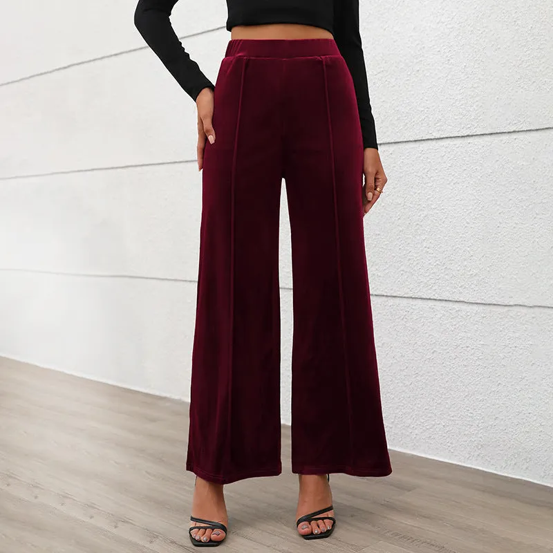 METAVERSMALL New summer new 2025  foreign trade trousers Valentine's Day commuting style high waist temperament velvet wide-leg trousers women