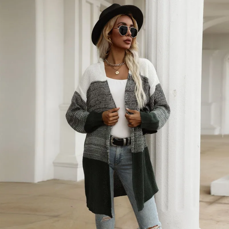 METAVERSMALL women's clothing New autumn and winter new 2025 color matching knitted sweater casual cardigan jacket women