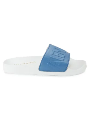 Moira Mario Valentino Logo Leather Slides, Denim