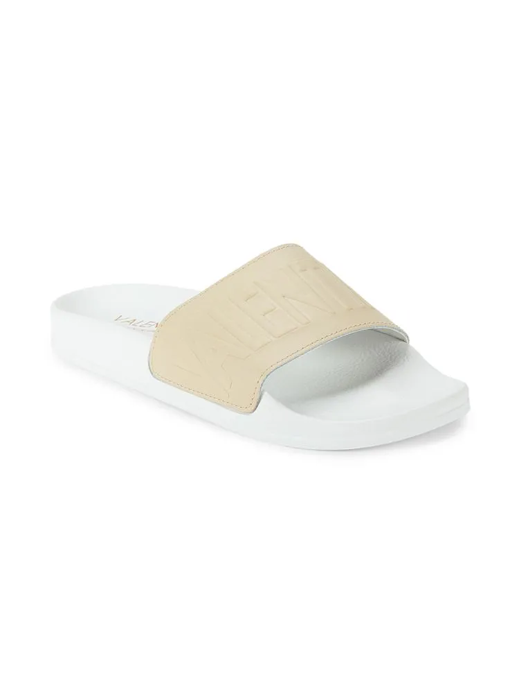 Moira Mario Valentino Logo Leather Slides, Denim