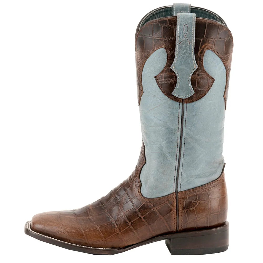 Mustang Square Toe Croc Embossed Cowboy Boots