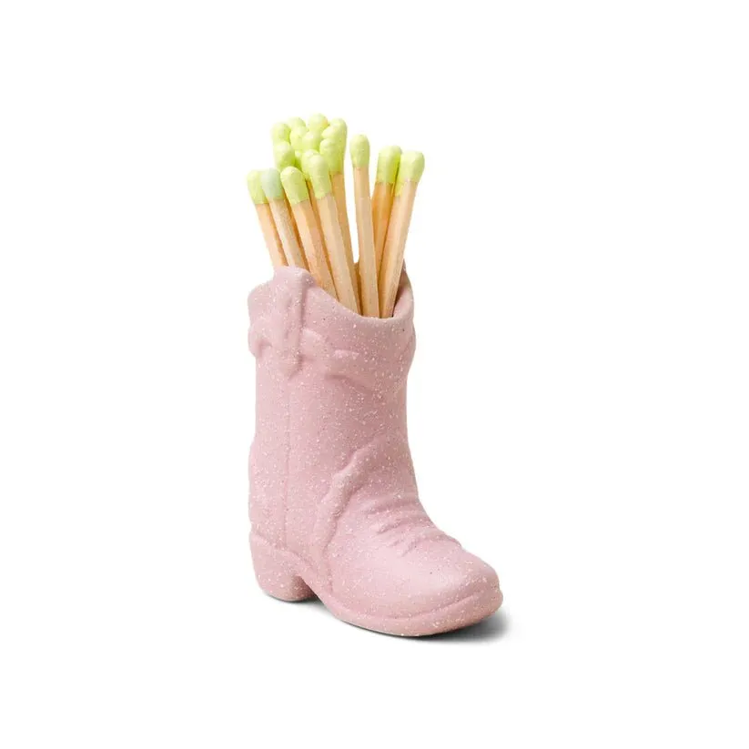 Nashville Ceramic Cowboy Boot Match Holder Pink with Matches (25 Pcs)