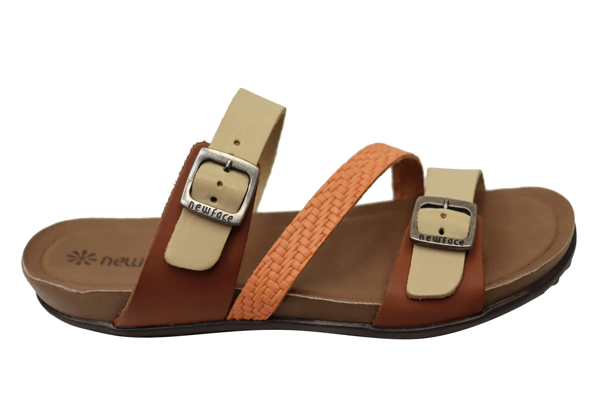 New Face Maxime Womens Comfort Leather Slides Sandals Made In Brazil