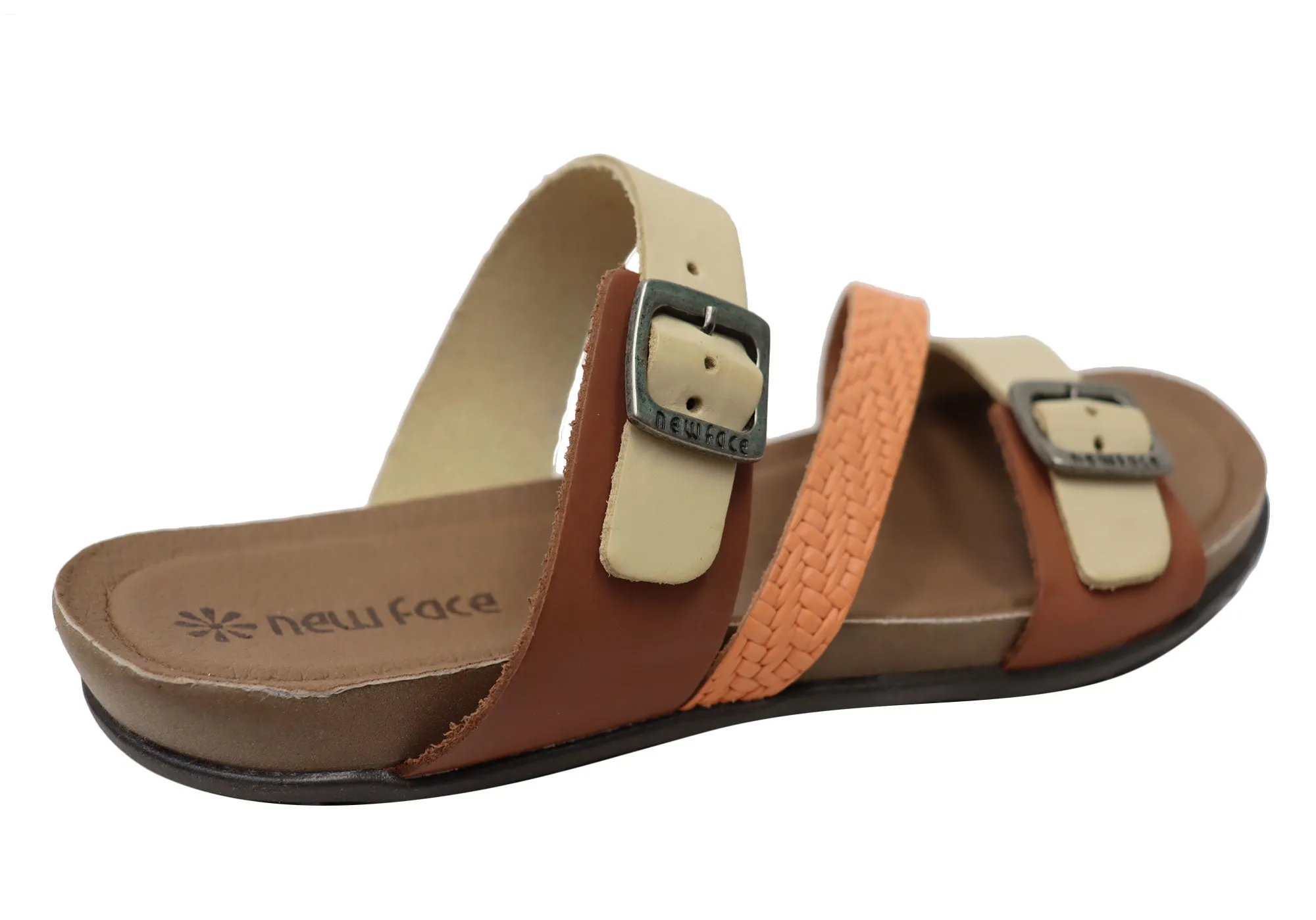 New Face Maxime Womens Comfort Leather Slides Sandals Made In Brazil