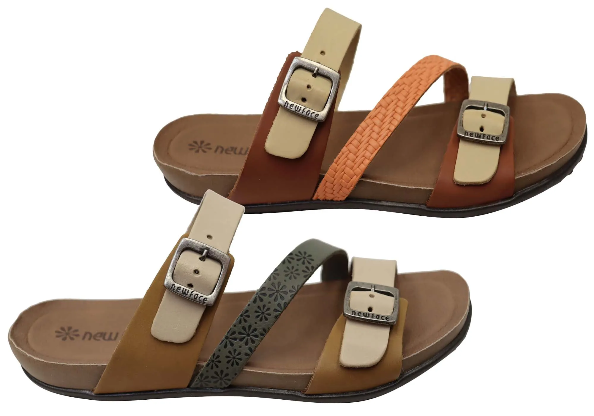 New Face Maxime Womens Comfort Leather Slides Sandals Made In Brazil