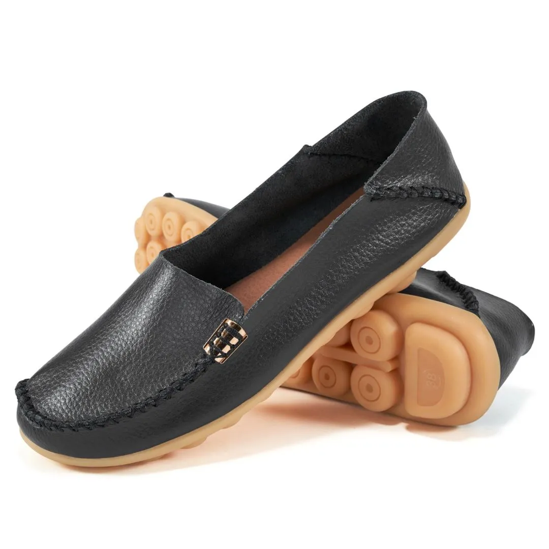 【No.12】Women's Comfortable Leather Loafers Casual Round Toe Moccasins Wild Driving Flats Soft Walking Shoes Women Slip On