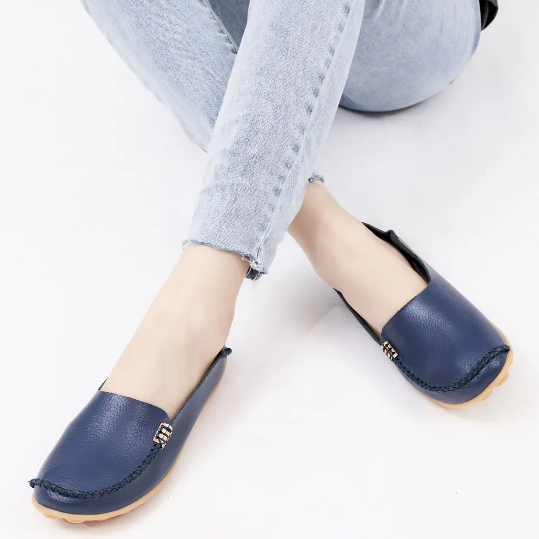 【No.12】Women's Comfortable Leather Loafers Casual Round Toe Moccasins Wild Driving Flats Soft Walking Shoes Women Slip On