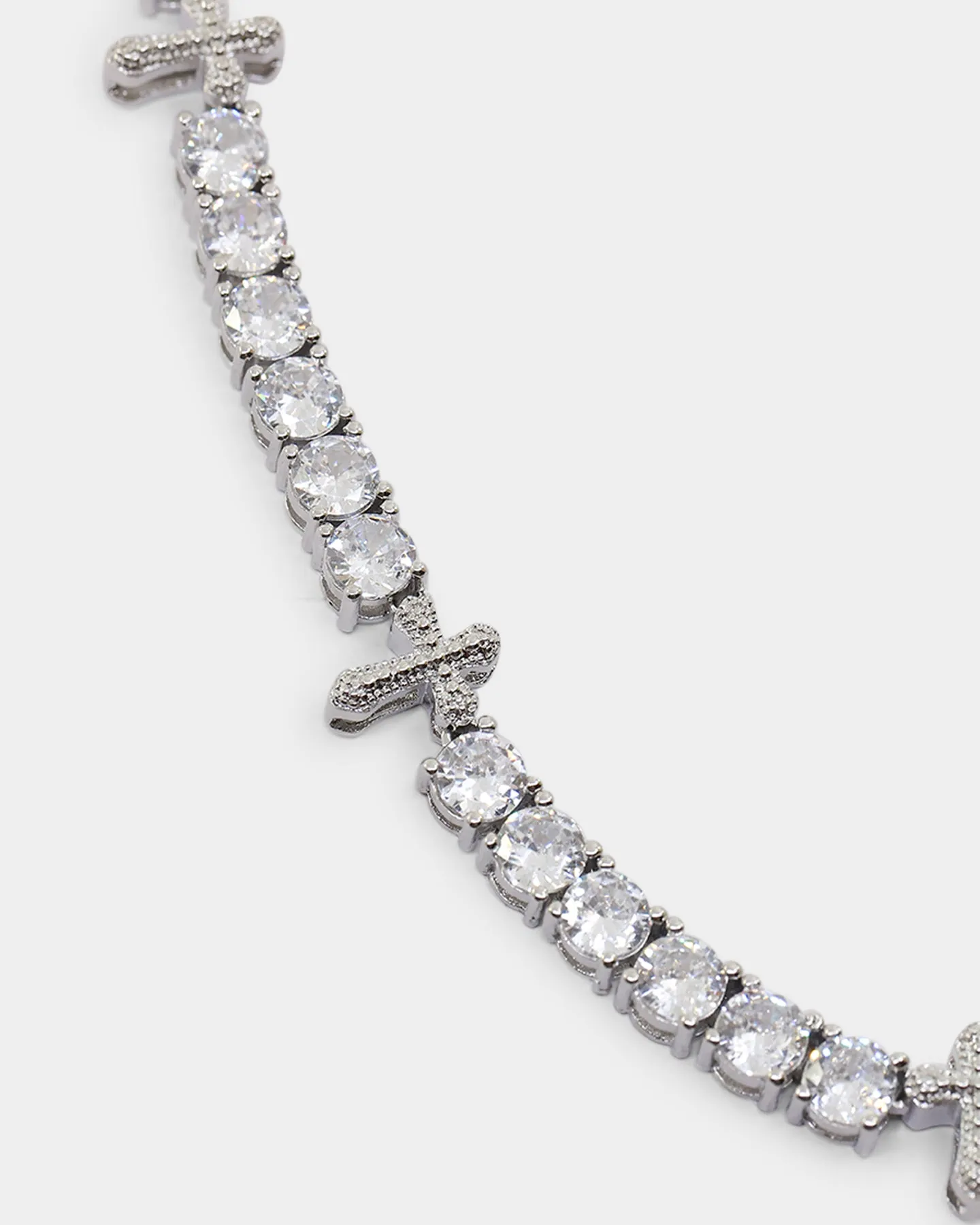 NXS Iced Cross Tennis Chain Iced White Gold