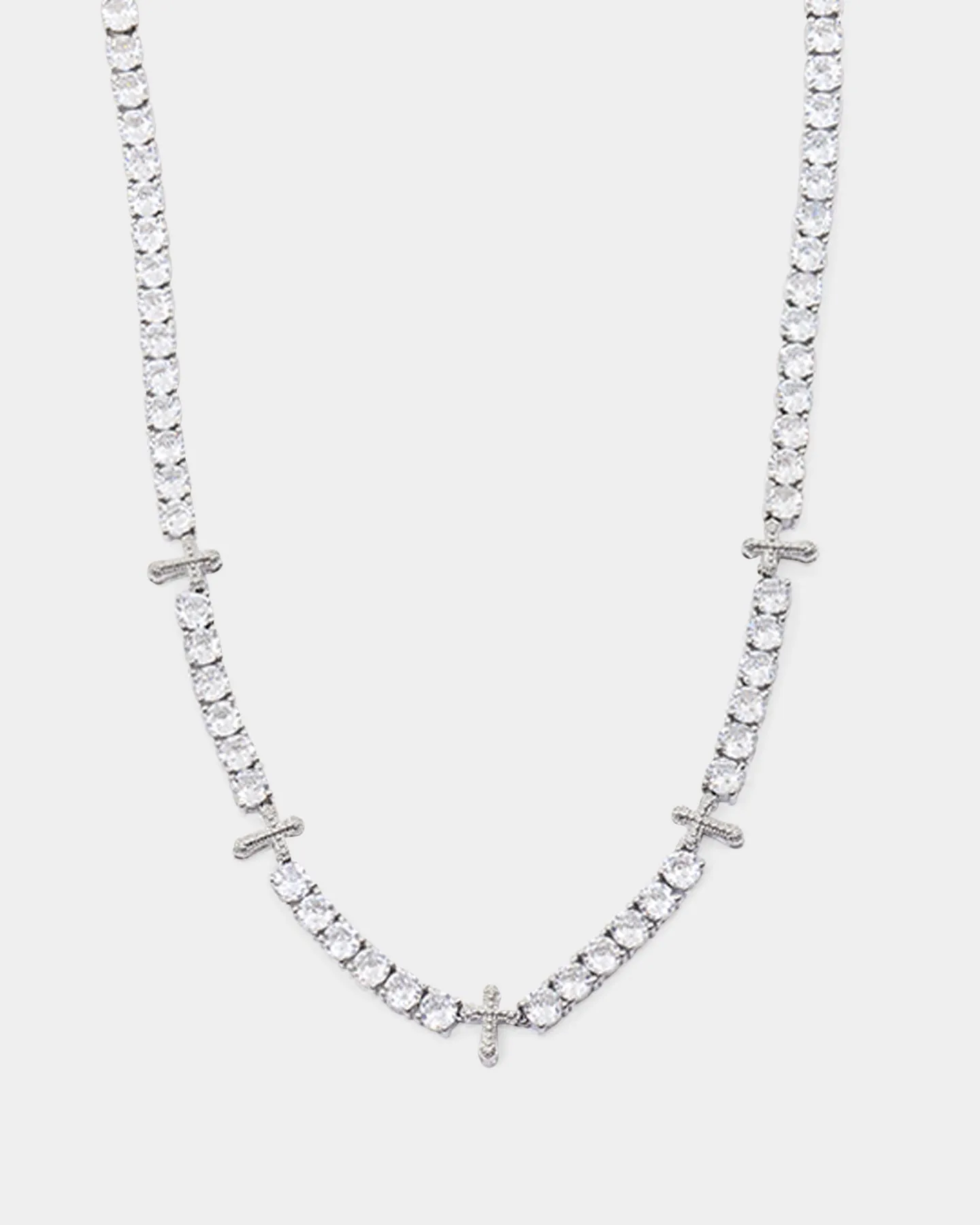 NXS Iced Cross Tennis Chain Iced White Gold