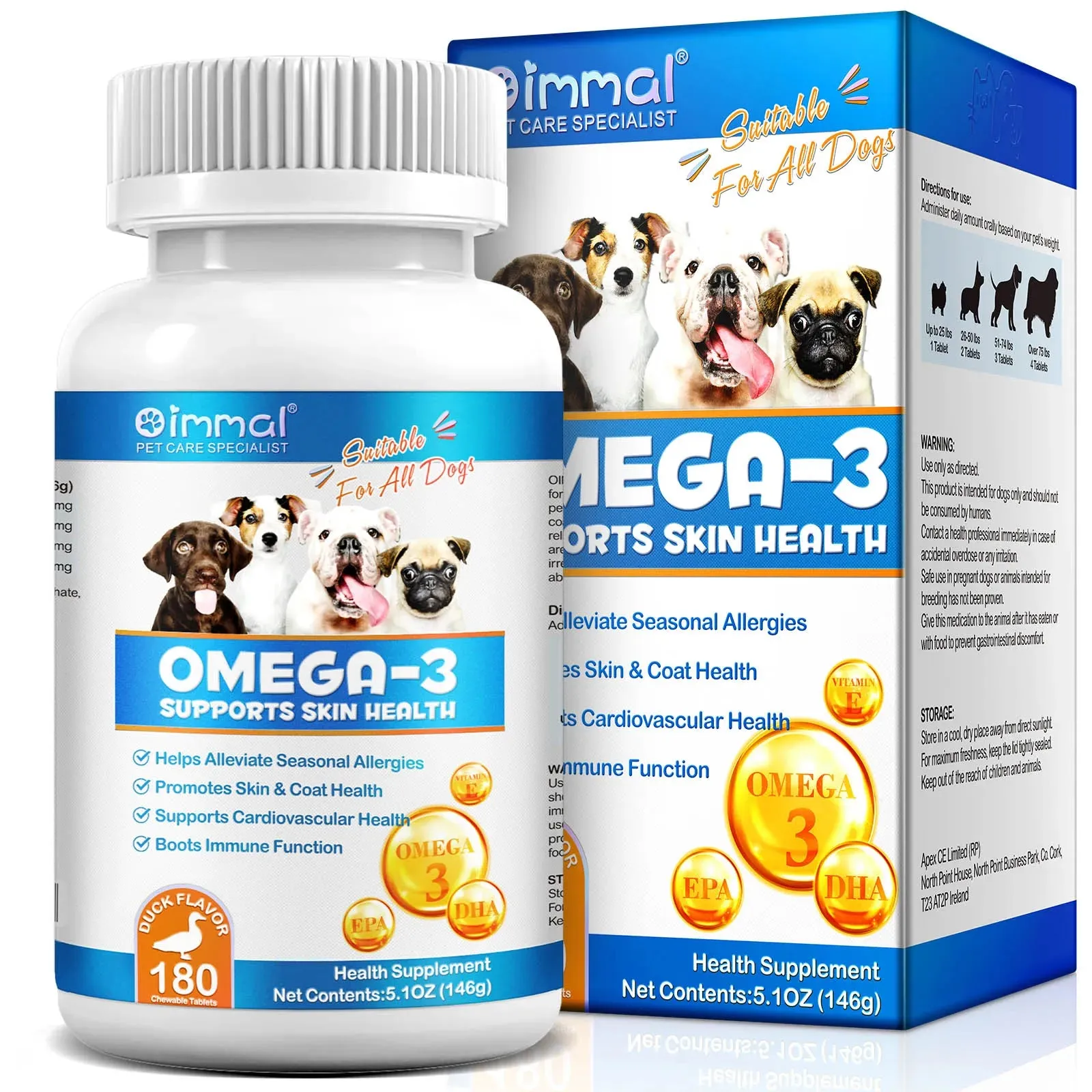 OMEGA-3 Health Supplement Suit for Dogs Cats Help Alleviate Seasonal Allergies Promotes Skin & Coat Health Boots Immune Function