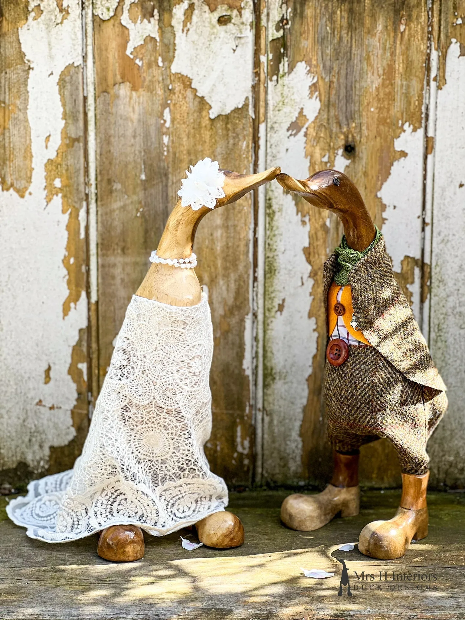 Page Boy Duck - Bridal Wedding Party - Decorated Wooden Duck in Boots by Mrs H the Duck Lady