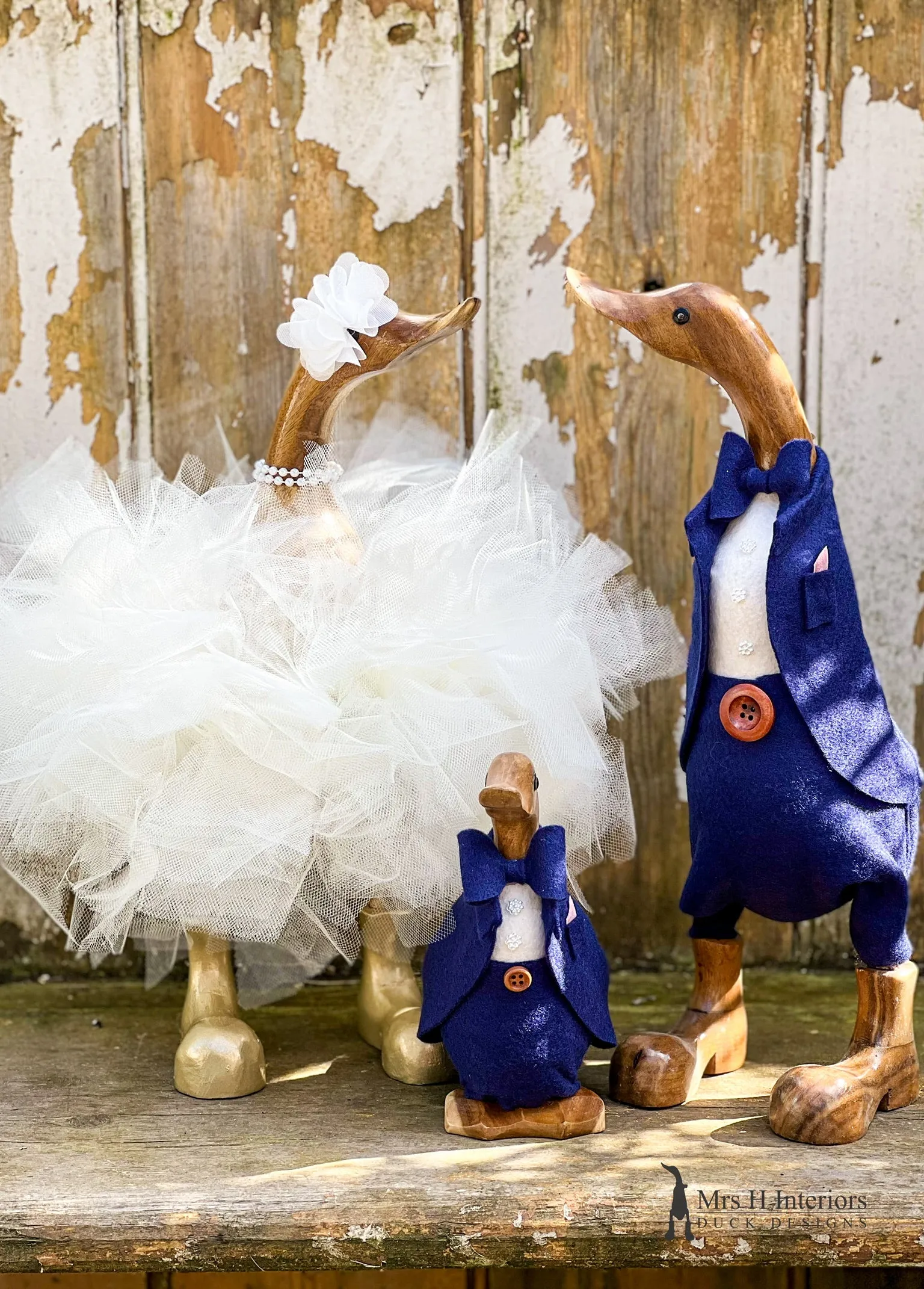 Page Boy Duck - Bridal Wedding Party - Decorated Wooden Duck in Boots by Mrs H the Duck Lady