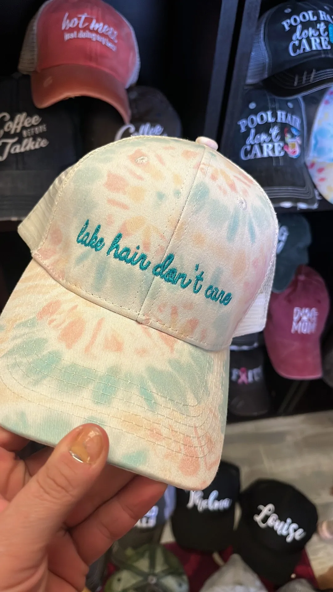 Pool hats Embroidered gray distressed unisex trucker caps Pool hair dont care Pool please Flamingos Flip flops