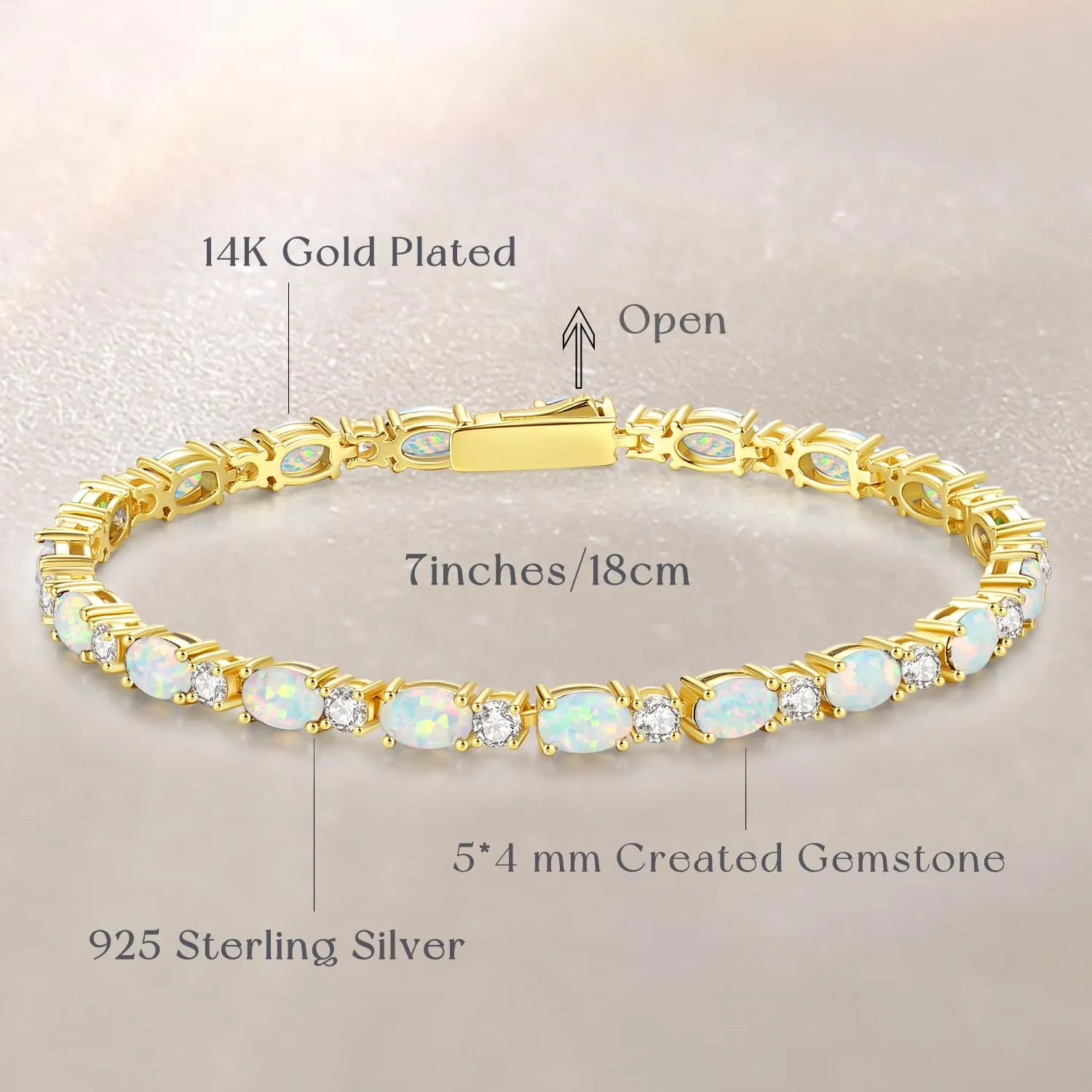 "Glamour Radiance" October Birthstone Fancy Cut White Opal Sterling Silver Tennis Bracelet