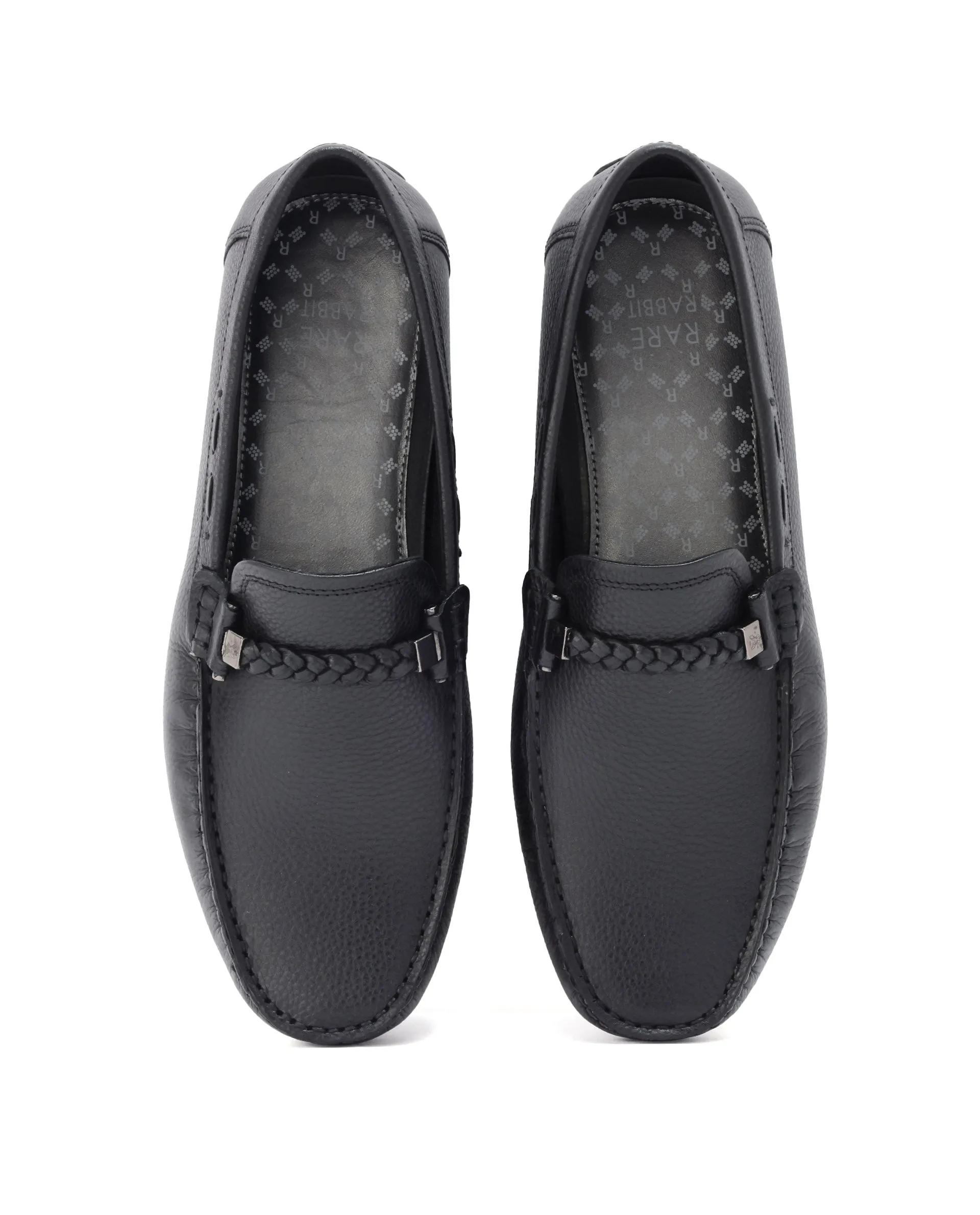 Rare Rabbit Men's Grain Black Slip-On Genuine Milled Leather Driving Moccasin