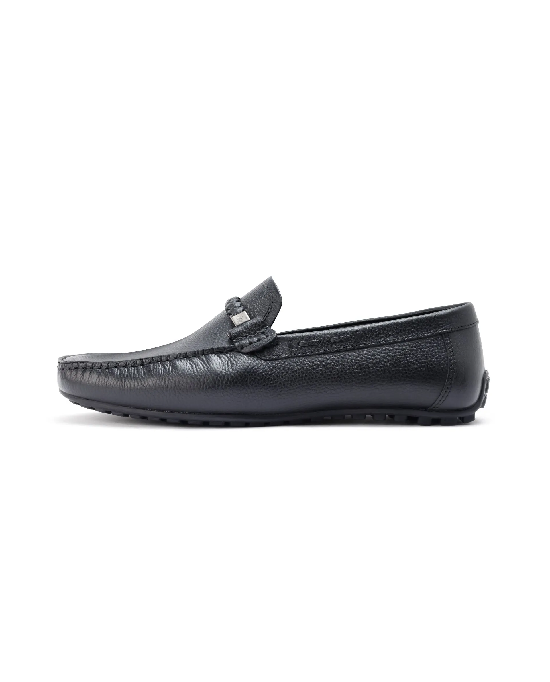 Rare Rabbit Men's Grain Black Slip-On Genuine Milled Leather Driving Moccasin