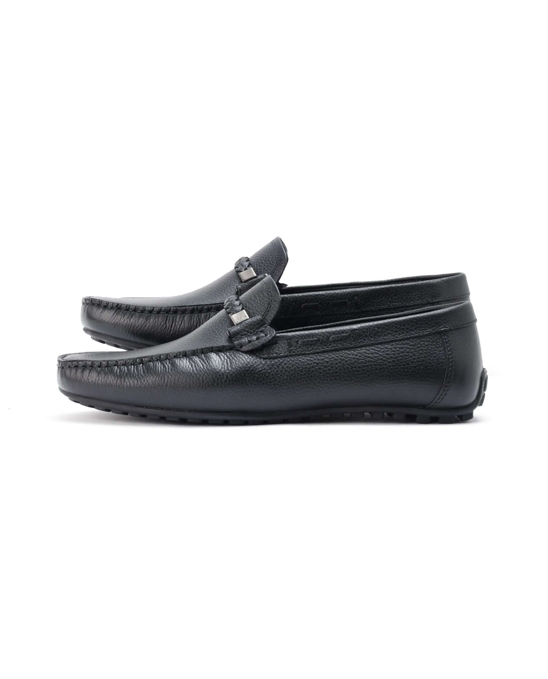 Rare Rabbit Men's Grain Black Slip-On Genuine Milled Leather Driving Moccasin