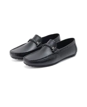 Rare Rabbit Men's Grain Black Slip-On Genuine Milled Leather Driving Moccasin