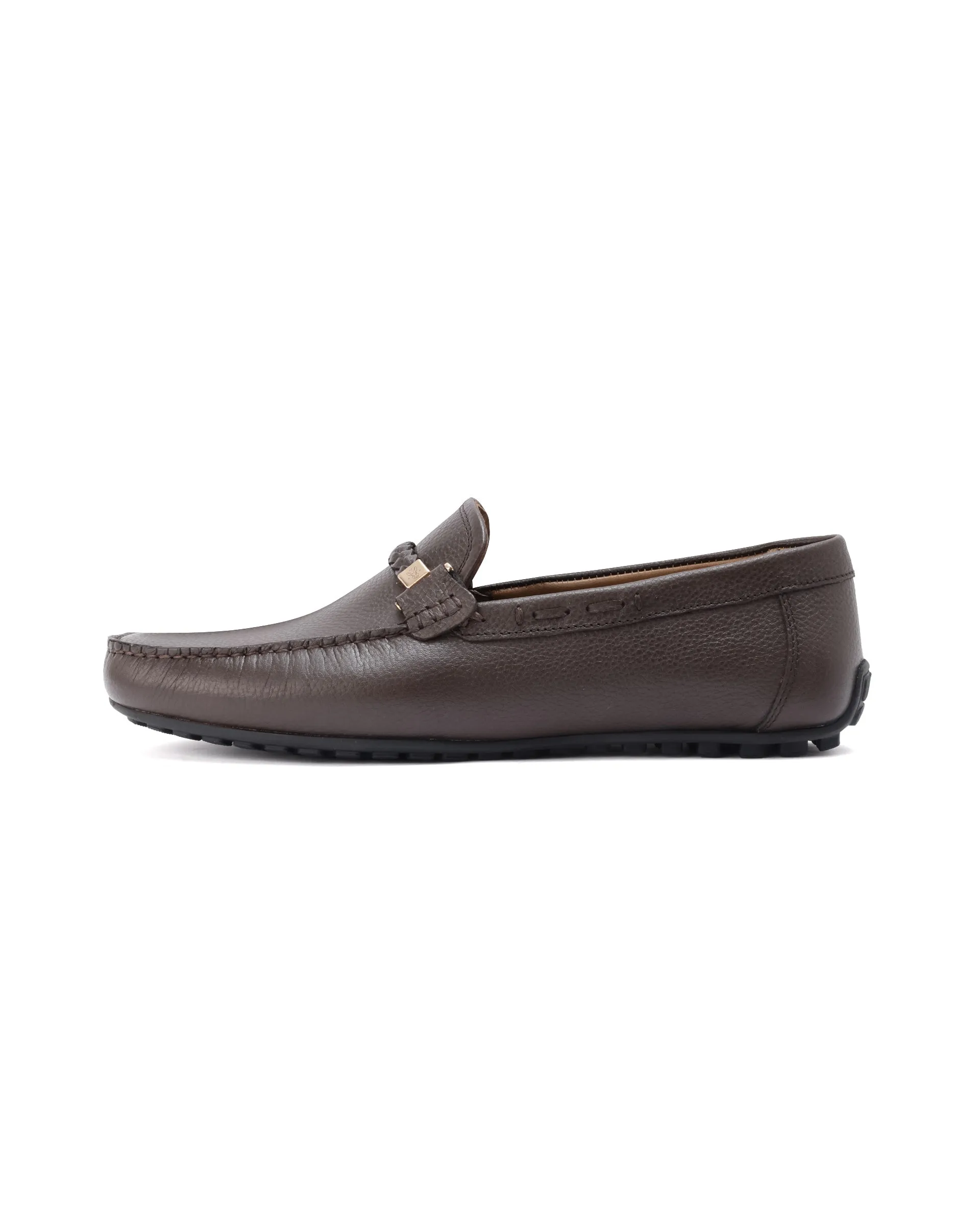 Rare Rabbit Men's Grain Brown Slip-On Genuine Milled Leather Driving Moccasin