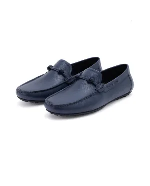 Rare Rabbit Men's Knott Navy Slip-On Genuine Milled Leather Driving Mocassin