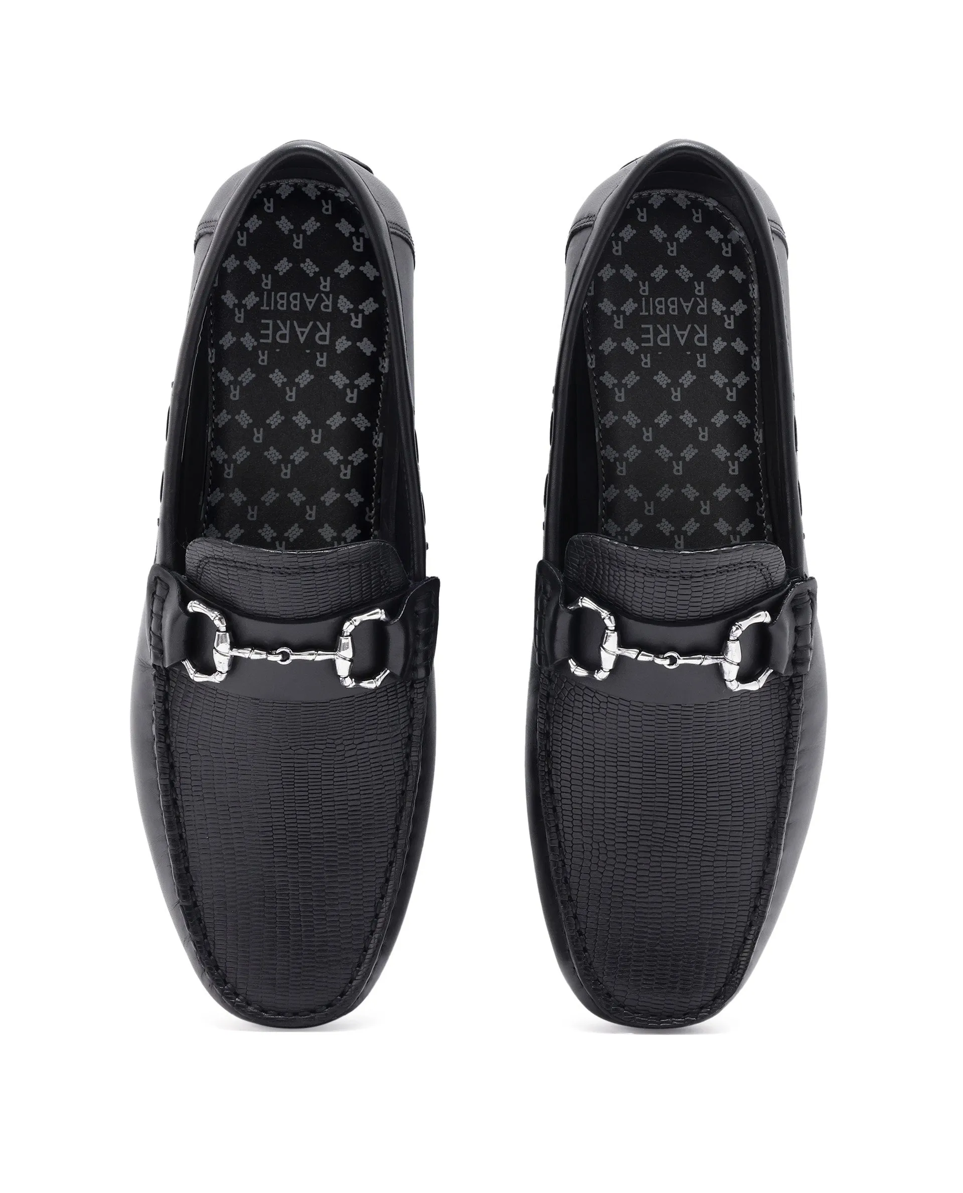 Rare Rabbit Men's Wave Pro Black Genuine Leather Plated Slip-On Driving Moccasins