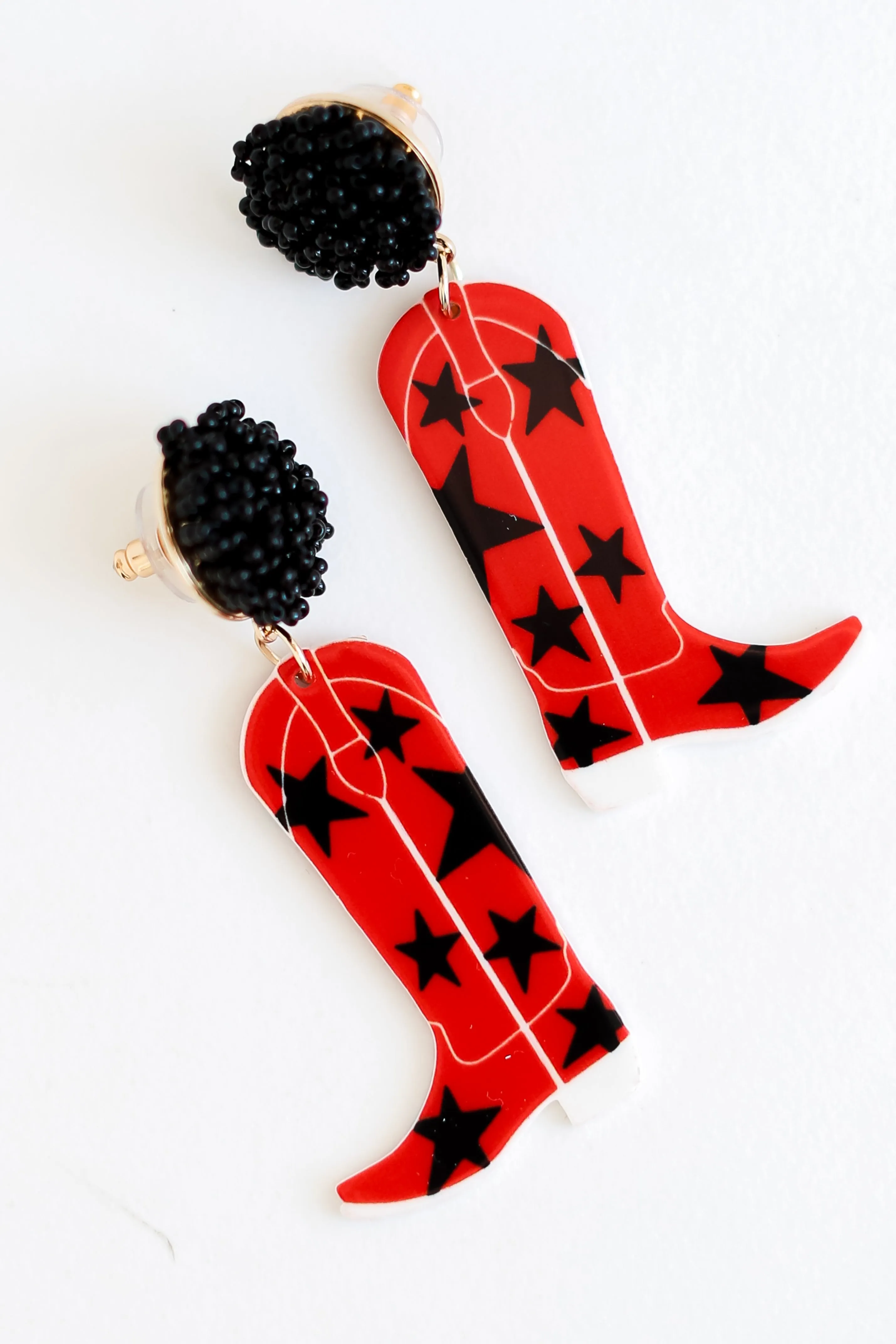 Red   Black Cowboy Boot Earrings