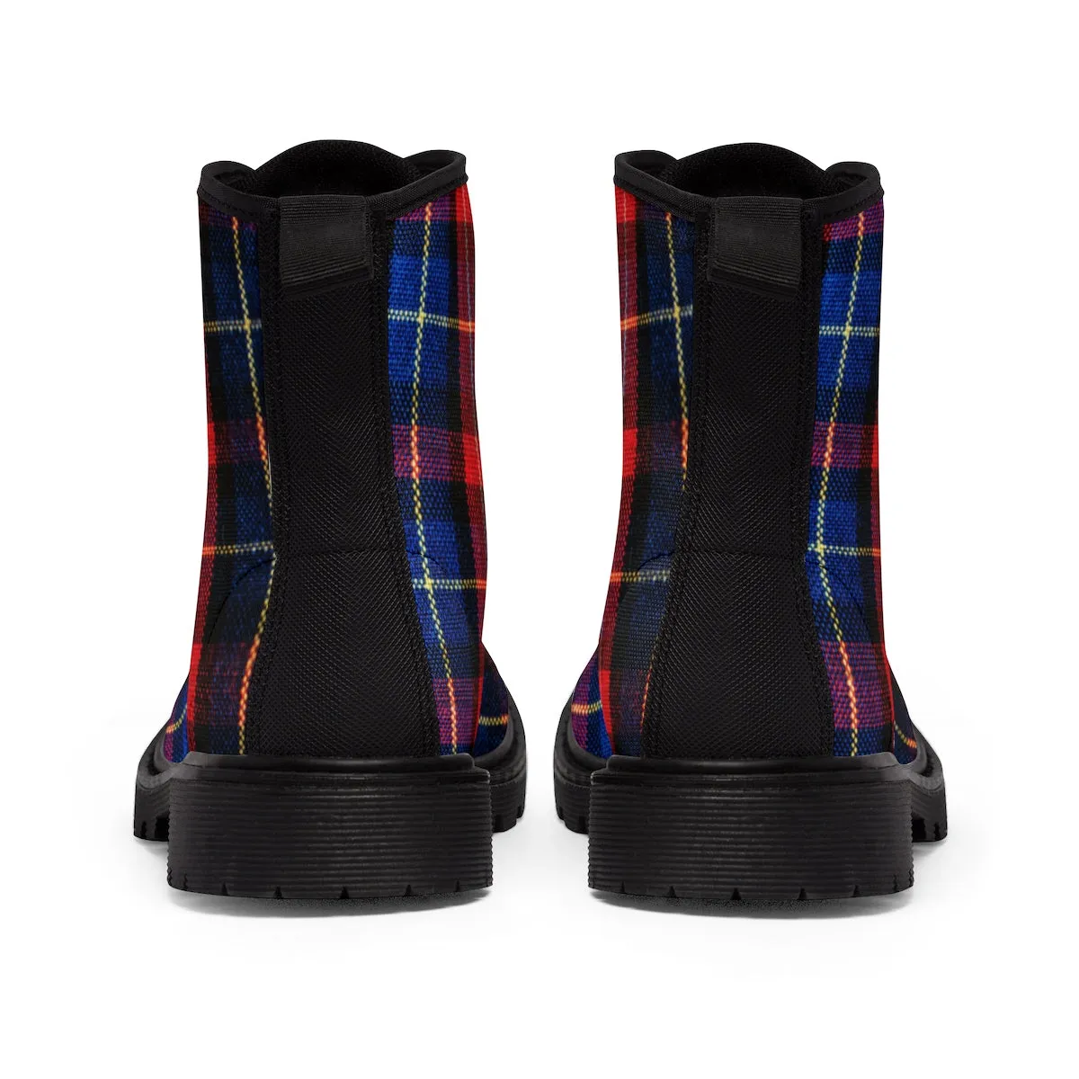 Red Blue Tartan Women's Boots, Plaid Print Winter Lace-up Toe Cap Hiking Boots Shoes