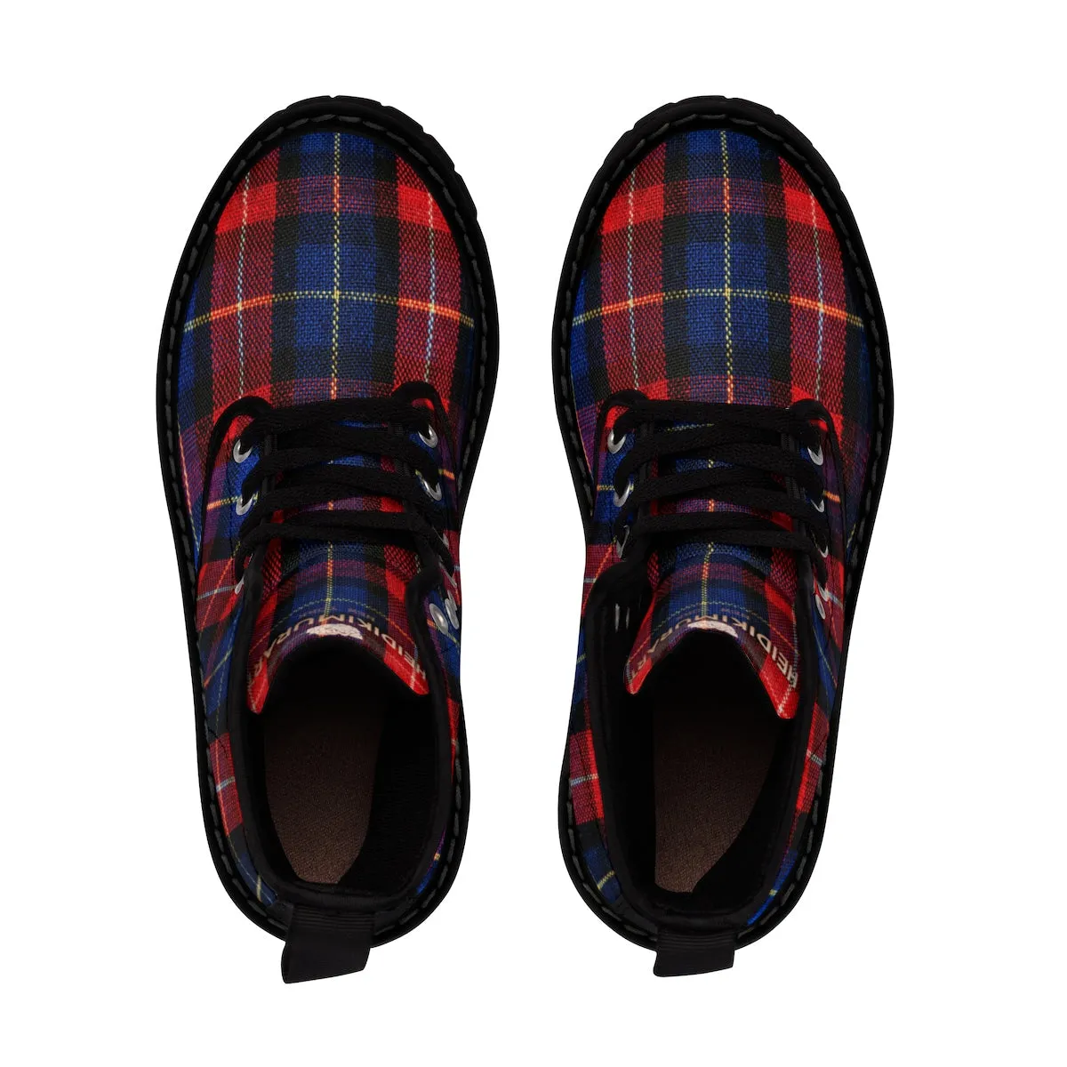 Red Blue Tartan Women's Boots, Plaid Print Winter Lace-up Toe Cap Hiking Boots Shoes