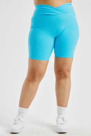 Ribbed V-Waist Biker Shorts in Pisces Blue