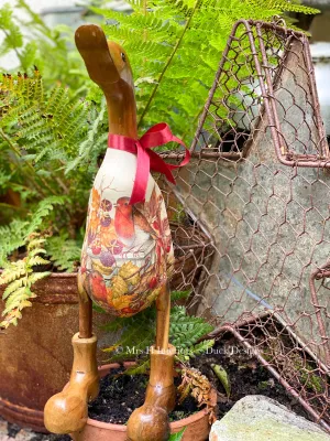 Rodney Robin - Decorated Wooden Duck in Boots by Mrs H the Duck Lady