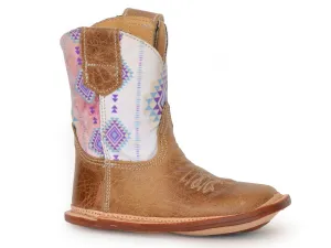 Roper Infant Girls Az Aztec Tan Leather Cowboy Boots