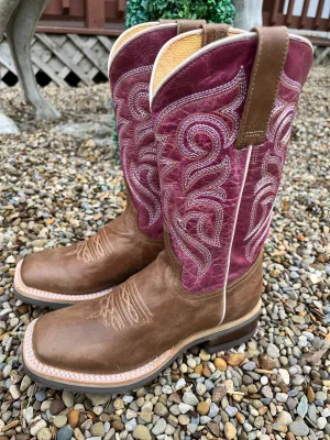 Roper Women's Tan & Magenta Square Toe Cowgirl Boots 9991-0132