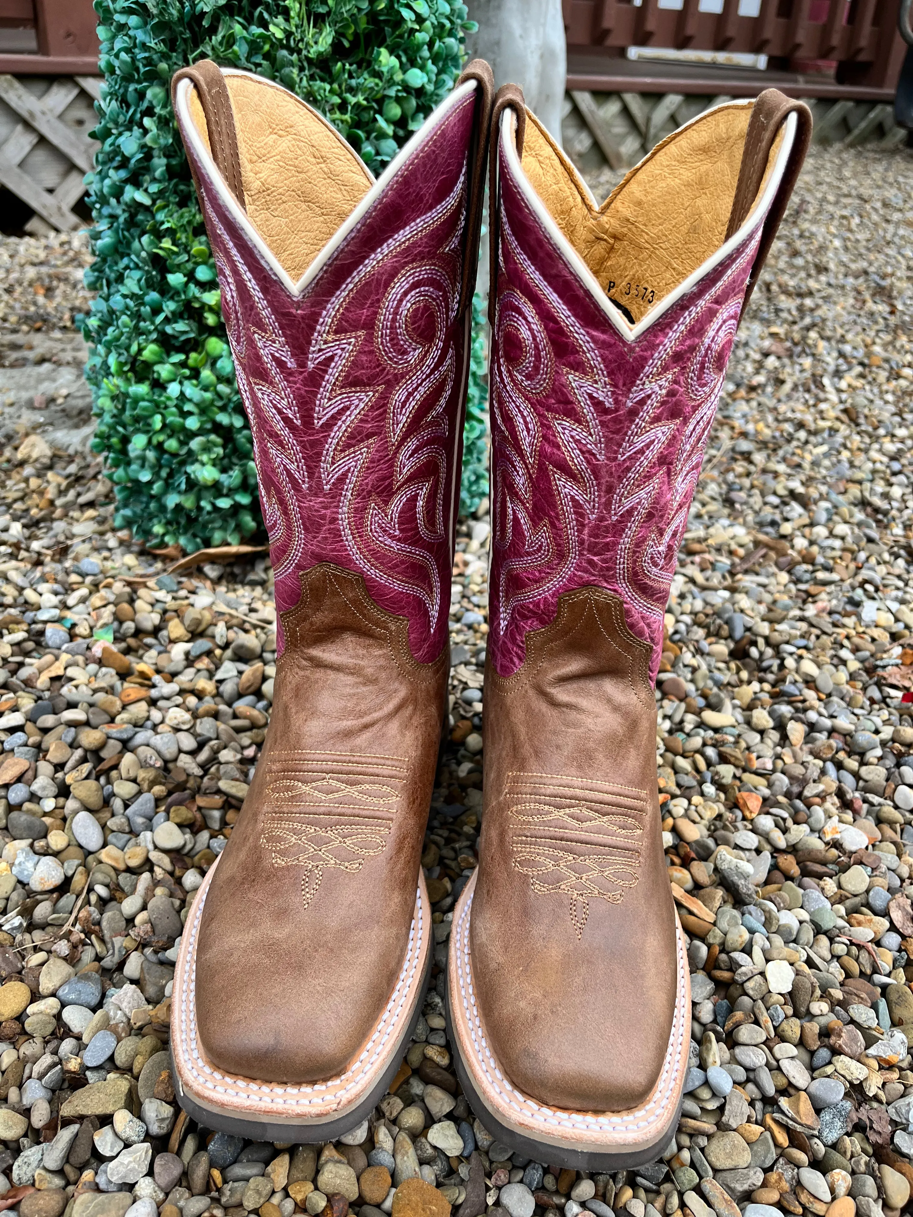 Roper Women's Tan & Magenta Square Toe Cowgirl Boots 9991-0132