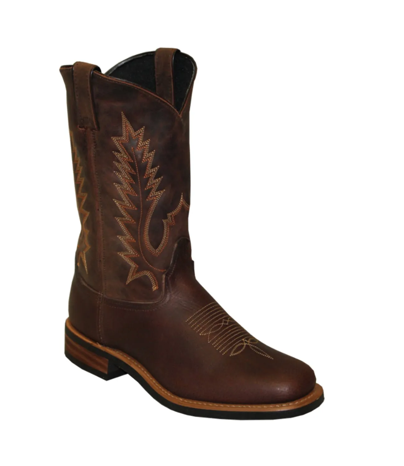 Sage Mens 11in Textured Stockman Antiqued Brown Cowhide Cowboy Boots