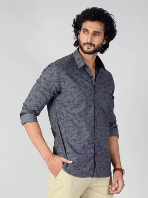 Slate Grey Printed Slim Fit Casual Shirt | Greenfibre