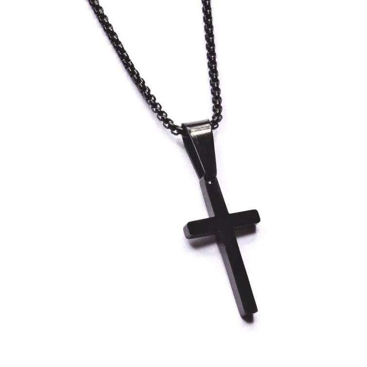 Small Black Cross Necklace 20"