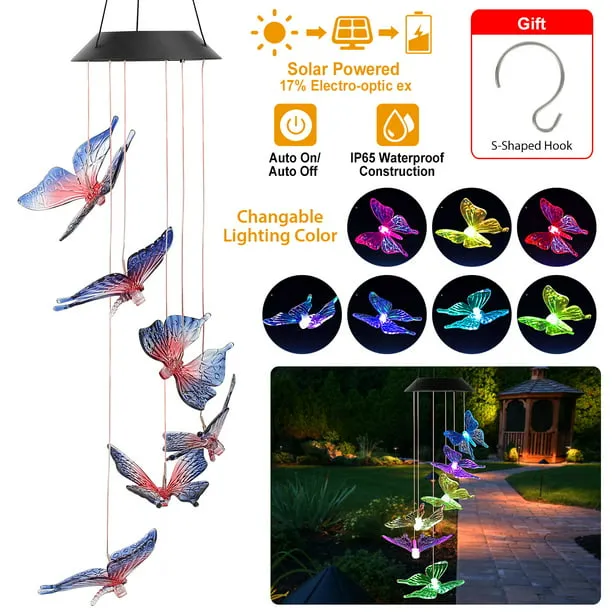 Solar Colour Changing LED Butterfly Hanging Lamp