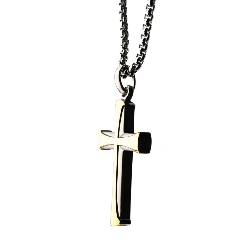 Stainless Steel Gold IP Apostle Cross Pendant with Chain